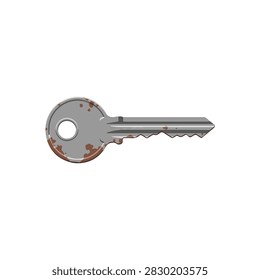 Vintage Rusty Metal Key Isolated on White Background, Old Door Access Tool Illustration for Design