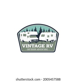 Vintage Rv Camper Summer Outdoor Illustration Design Premium Vector Template.