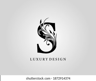 Vintage S Letter Floral Design. Classic Monogram Alphabetical Icon for book design, brand name, stamp, Restaurant, Boutique, Notary, Hotel.  