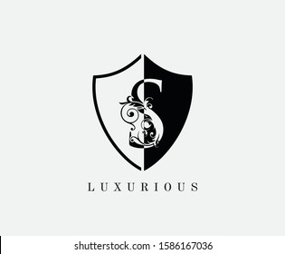 Vintage S Shield Letter Logo Icon. Black and White S With Classy Leaves Shape design perfect for fashion, Jewelry, Beauty Salon, Cosmetics, Spa, Hotel and Restaurant Logo. 