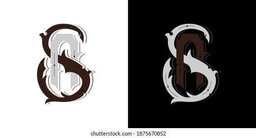 Vintage SA,AS,S,A Anfangsbuchstaben Monogramm mit brauner und weißer Farbe 