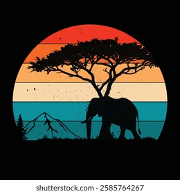 Vintage Safari Sunset Elephant T-Shirt Design – African Wildlife Art