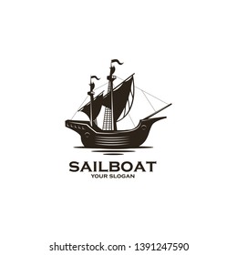 vintage sail boat silhouette logo