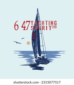 Vintage Sail boat vector illustration for t-shirt prints ant other uses.