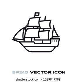 Vintage sail ship flat line icon vector illustration