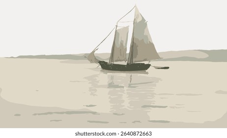 Vintage sailboat border, illustration by Will S. Robinson, vector element. 