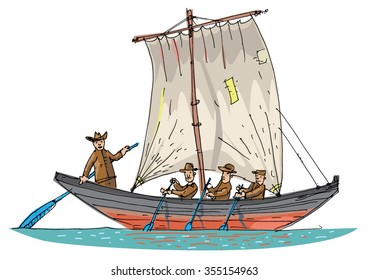 vintage sailboat - cartoon