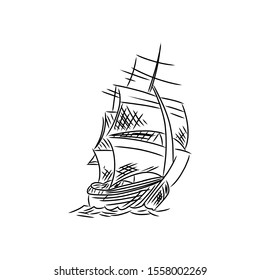 vintage sailboat icon. Hand drawn sketch vector isolated on white background