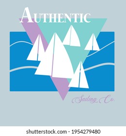 Vintage sailboat marine vector design template. For t-shirt and poster print. Vector for logo, stamp, badge, label, emblem.