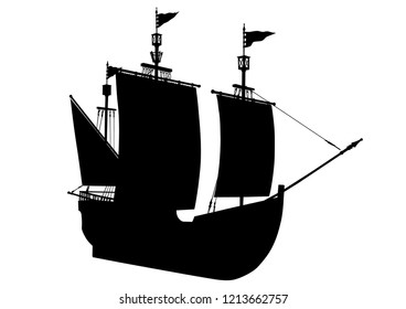 Vintage sailboat in the sea on a white background