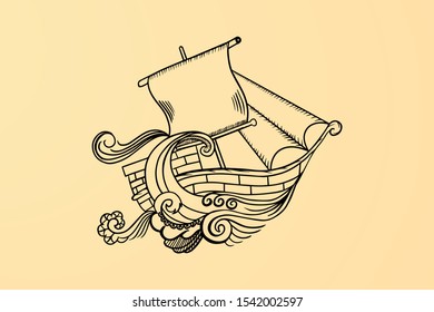 vintage sailboat vector illustration with ornaments