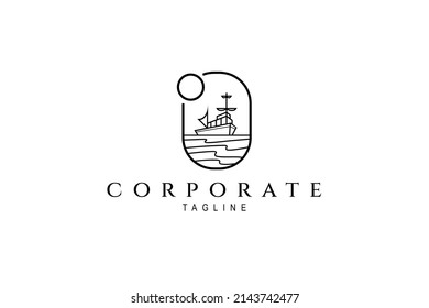logotipo vintage de barco de vela con estilo de diseño de línea simple