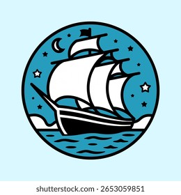 Navio à vela vintage na noite Ilustração Vetor