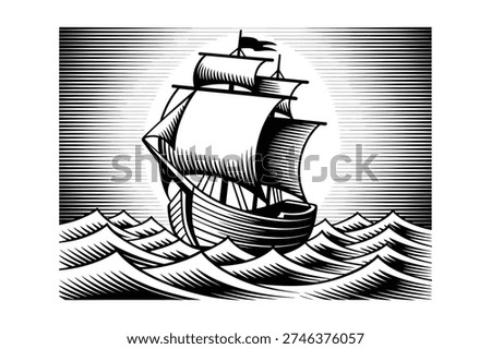 Vintage Sailing Ship on Rough Seas
