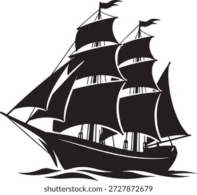 Vintage veleiro navio silhueta vetor