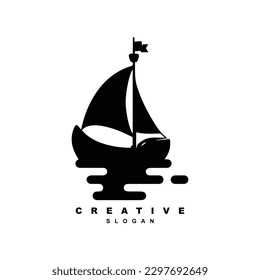 Vintage sailing ship wave logo design vector