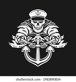 Vintage Sailor Skull With Anchor Illustration