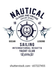 Vintage sailor typography for t-shirt print , vector illustration