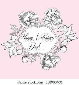Vintage  Saint Valentine Background with flowers. Hand drawn elements. Vector illustration