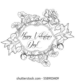 Vintage  Saint Valentine Background with flowers. Hand drawn elements. Vector illustration