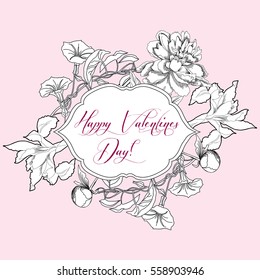 Vintage  Saint Valentine Background with flowers. Hand drawn elements. Vector illustration