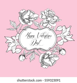 Vintage  Saint Valentine Background with flowers. Hand drawn elements. Vector illustration