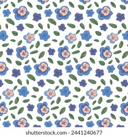 Vintage sakura flower pattern for decorative design. Botanical wallpaper. Seamless blue floral pattern. Vector illustration. Stylish print for your decor and textile design.