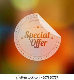 Vintage sale discount Special offer button on modern blurred background, 10 EPS