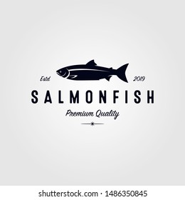 vintage salmon fish logo seafood label badge vector design illustration