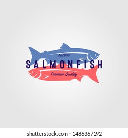 vintage salmon fish logo seafood label badge vector design illustration