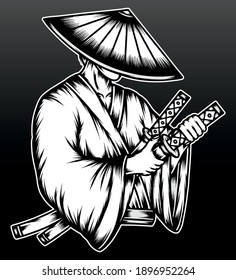 Vintage samurai ronin illustration. Premium vector