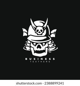 Vintage Samurai skull head logo design isolated on black background