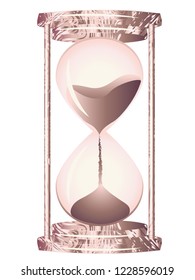 Vintage sand hourglass in rose gold colors design.
