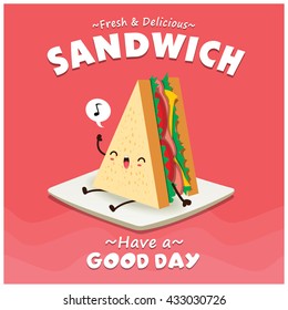 Vintage Sandwich Poster Design With Vector Sandwich Character. 