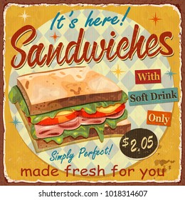 Vintage Sandwiches  metal sign.