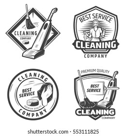 Vintage Sanitation Emblems Maid Washing Cleaning Stock Vector (Royalty ...