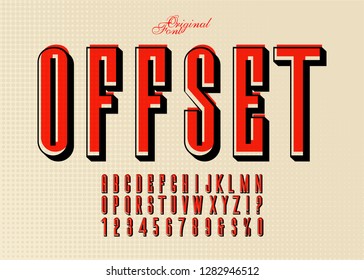 Vintage Sans Serif Alphabet with Offset Printing Effect. Retro Textured Typeface. Vector Illustration