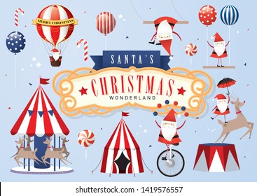 vintage santa claus christmas show/ winter wonderland / circus / carnival vector/illustration