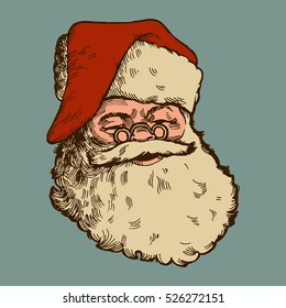 vintage santa claus face drawing. sketch style nice colors drawing.