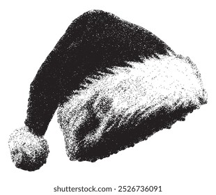 Vintage Santa Claus chapéu pontilhados retro, efeito de fotocópia para grunge punk y2k projeto colagem. Preto em transparente para mídia social. Vetor de meio-tom de bitmap punk. Dadaísmo textura Natal Ano Novo