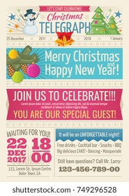 Vintage santa claus newspaper with merry christmas greeting text and graphic elements vector template. Illustration of newspaper christmas and new year