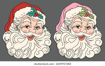 Vintage Weihnachtsmann Vektor Set - Retro Weihnachten Illustration, alter Stil Vater Weihnachten Clipart
