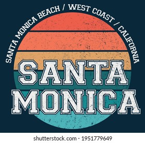 Vintage Santa Monica Beach West Coast California Slogan Print With Grunge Texture For Woman - Girl Tee T Shirt Or Sweatshirt