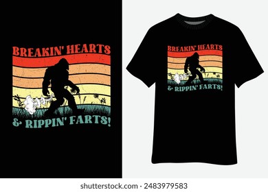 Vintage Sasquatch Breakin Hearts Rippin Farts Funny Bigfoot T-Shirt