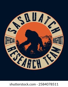 vintage sasquatch research team t-shirt design with retro distressed style.