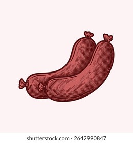 Ilustração de salsicha vintage, esboço de salsichas desenhadas à mão