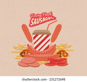 Vintage sausages vector poster