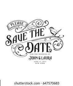 Vintage Save the Date Card with bird