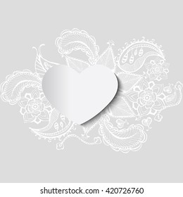 Vintage save the date card illustration. Heart with doodle wings. indian doodles sketch. Vector illustration.