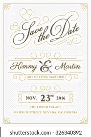 Vintage save the date card letterpress style design. Very easy to edit. Save the date template. All type use free font. Vector illustration